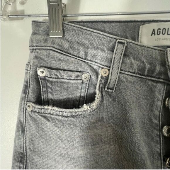 AGOLDE Nico High-Rise Raw Hem Button Fly Skinny Jeans Gray Size 24 - Picture 6 of 14